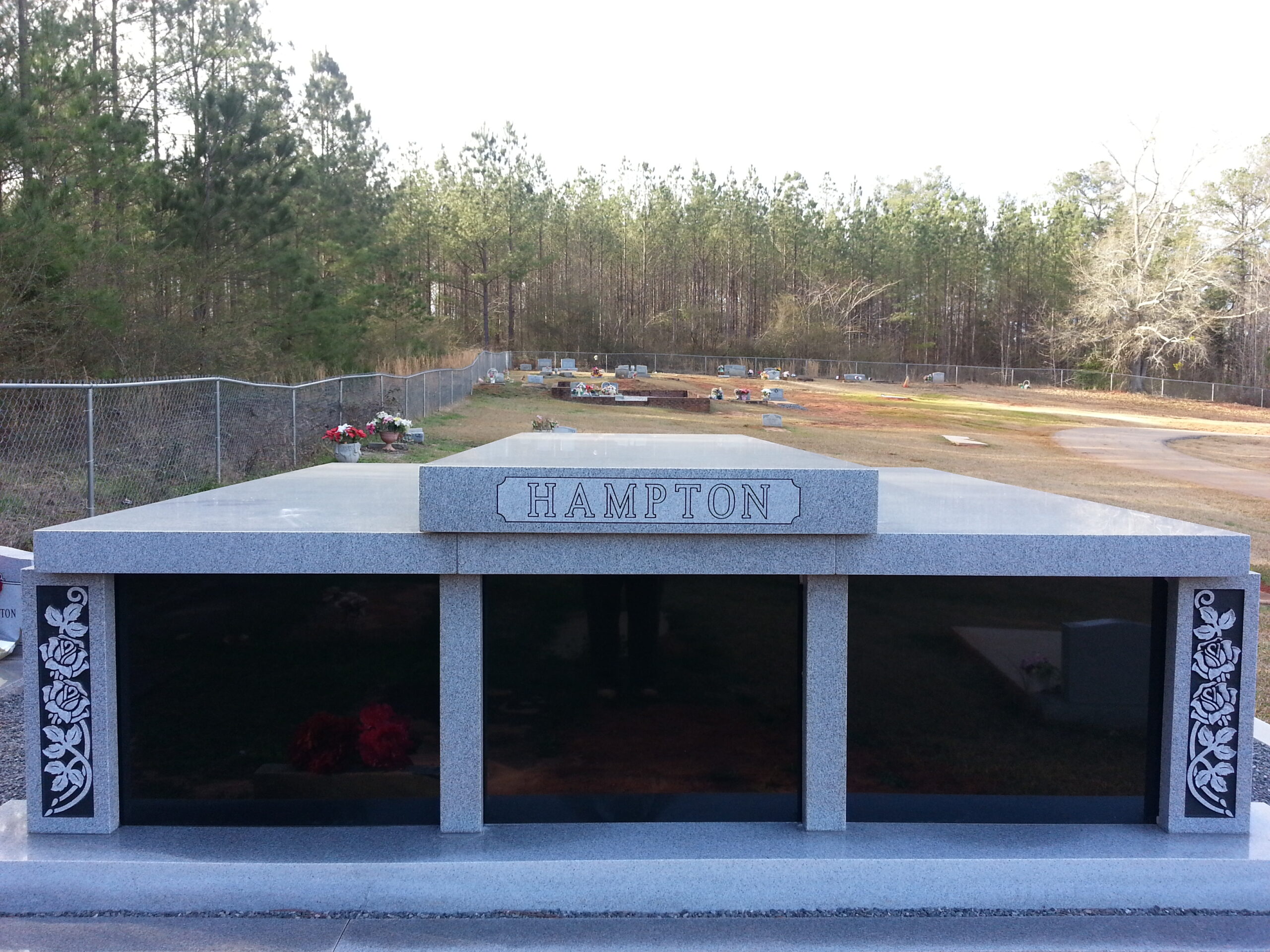 black and grey granite mausoleum